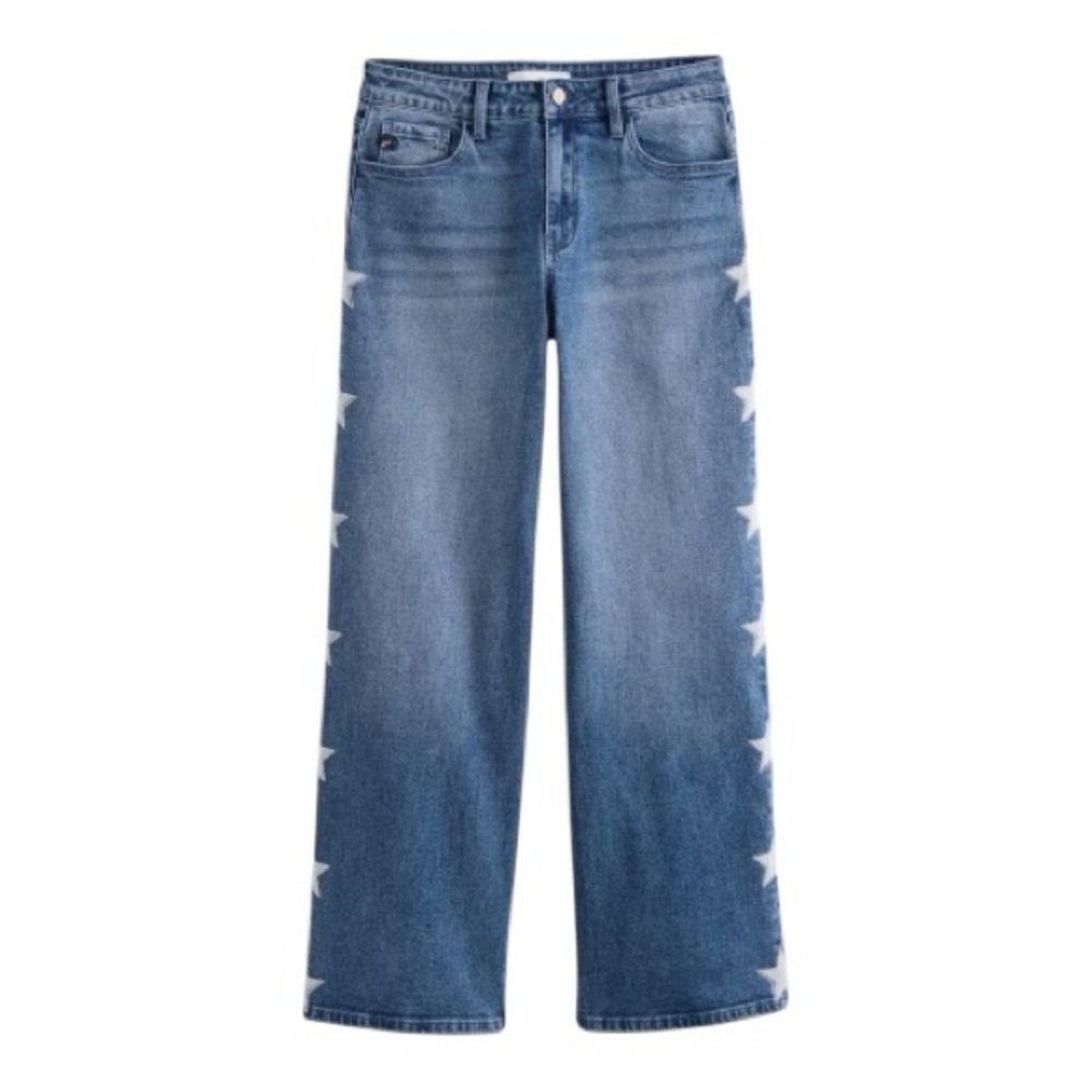 KAN CAN HIGH ROSE STAR WIDE LEG JEAN